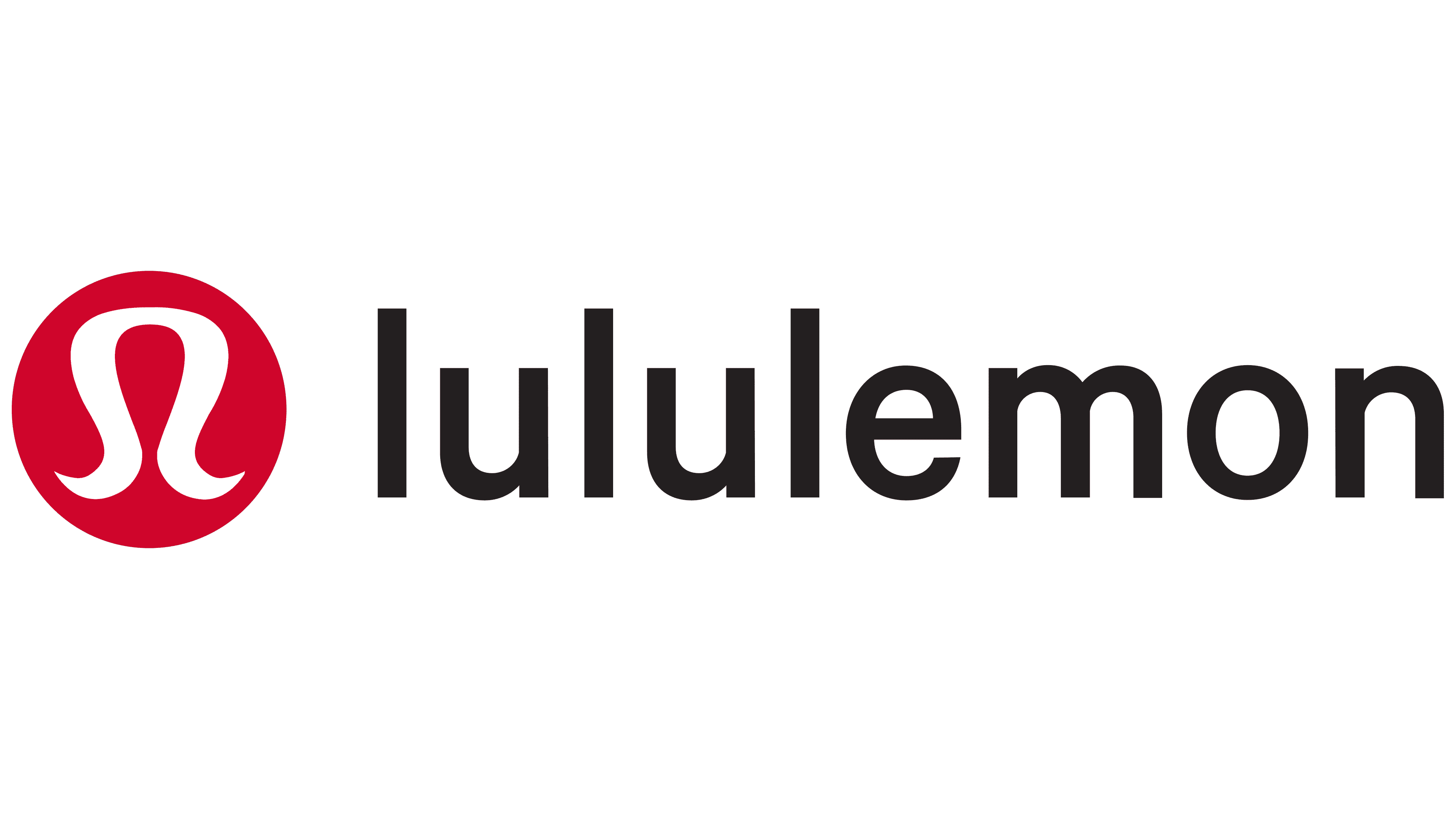 Lululemon logo featuring a red circular emblem with a stylized white omega-like symbol in the center, alongside the brand name 'lululemon' in bold, lowercase black letters.